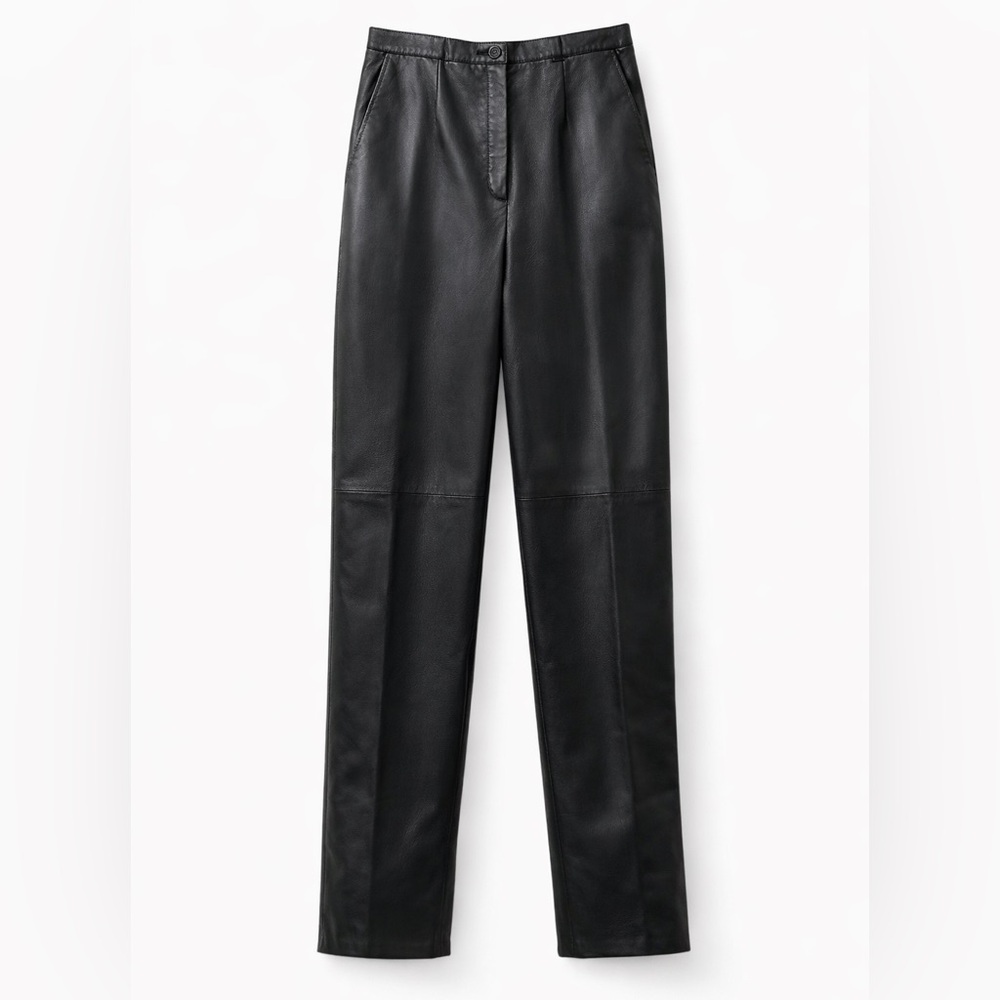 Feraud Paris Vintage Dark Brown Leather Pants High Waist Straight Leg IT42 Italy